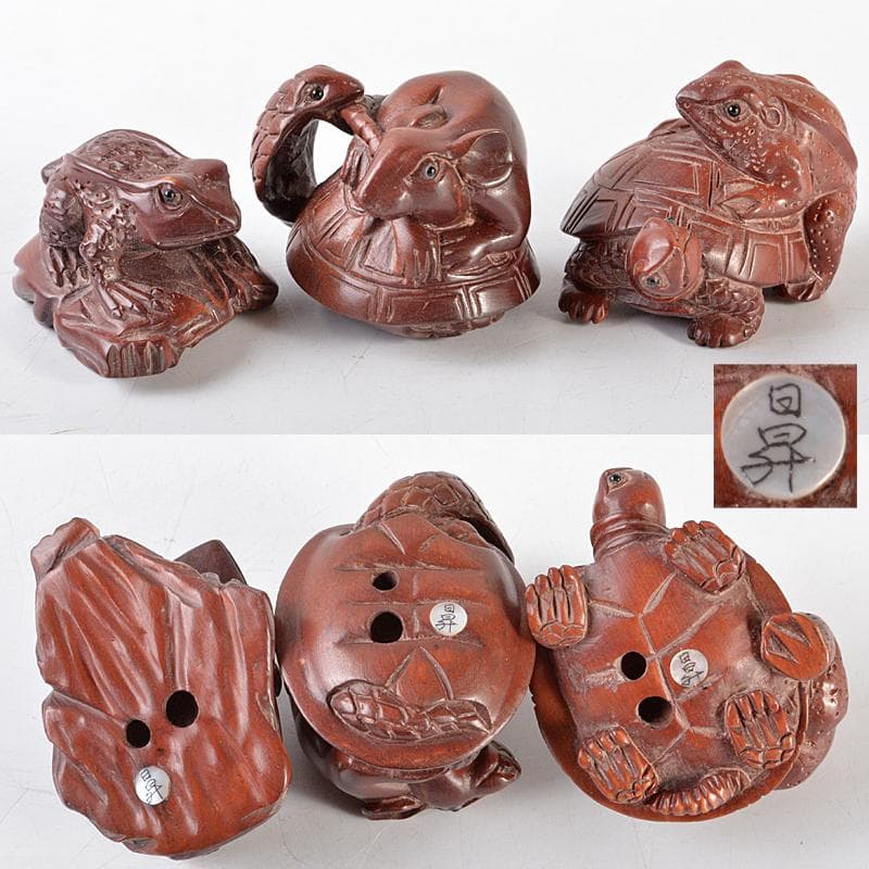 時代提げ物 日昇作など 唐木黄楊木彫刻 鼠・猿など 根付