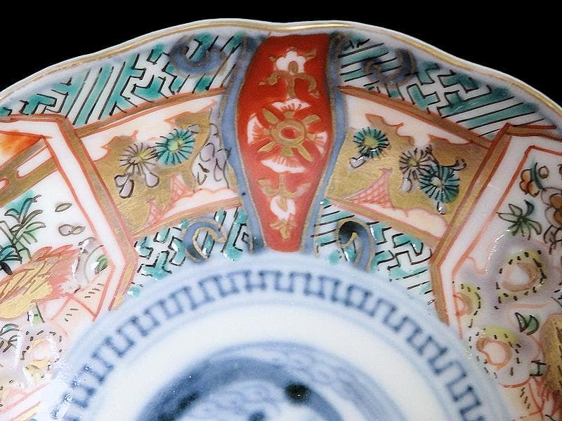 古伊万里金襴手鶴に松竹梅の図4寸皿2枚E355AS-CBq