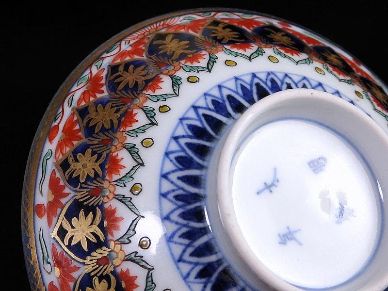 古伊万里 金襴手 瓔珞紋に龍の図 大振蓋茶碗 文政6年 D821AS-CIt