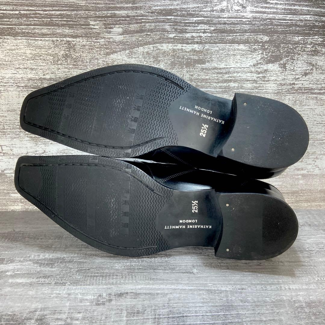 592【美品】KATHATINE HAMNETT 革靴 黒 モンク風25.5cm