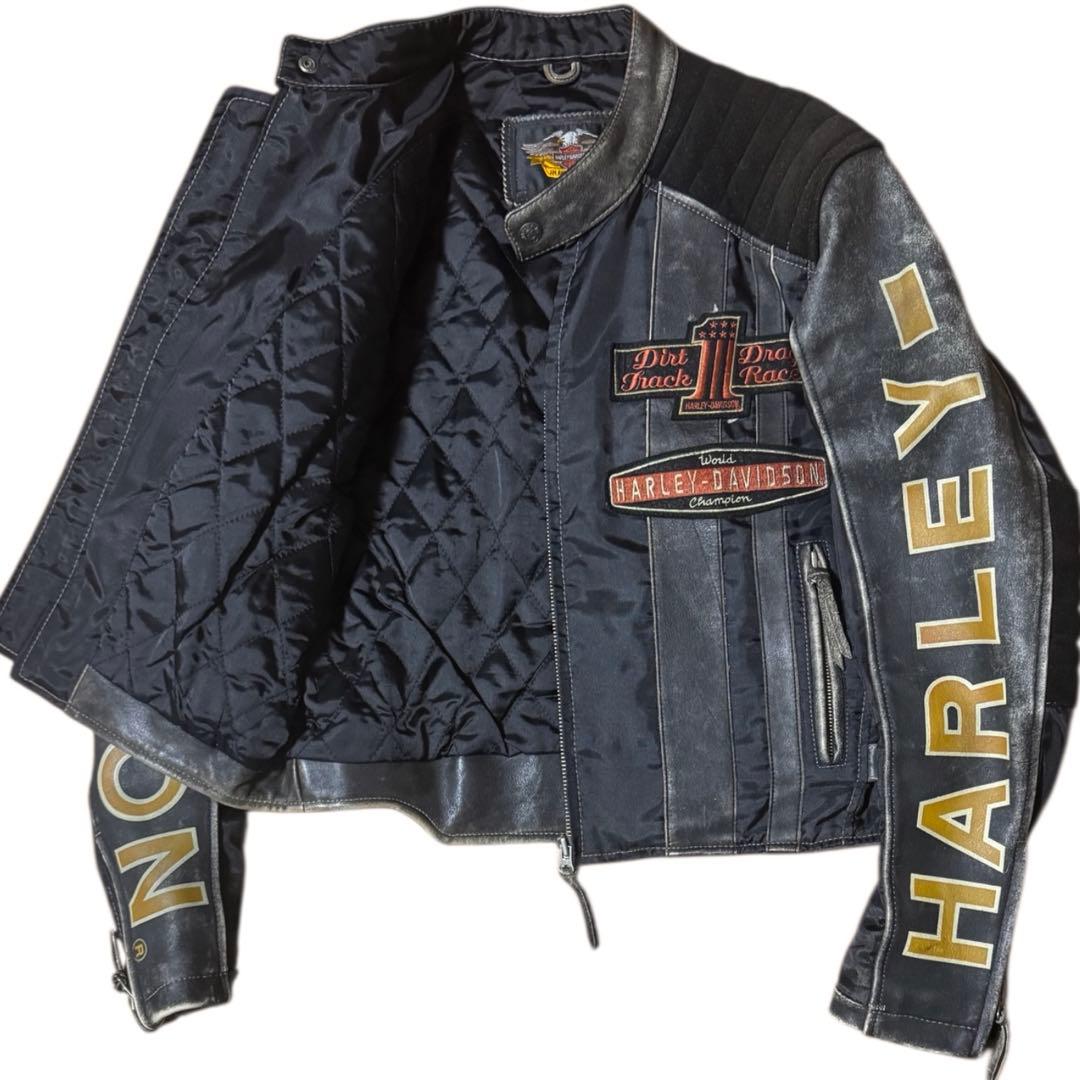 HARLEY DAVIDSON ビンテージ加工 レザーナイロン 短丈 ブルゾン