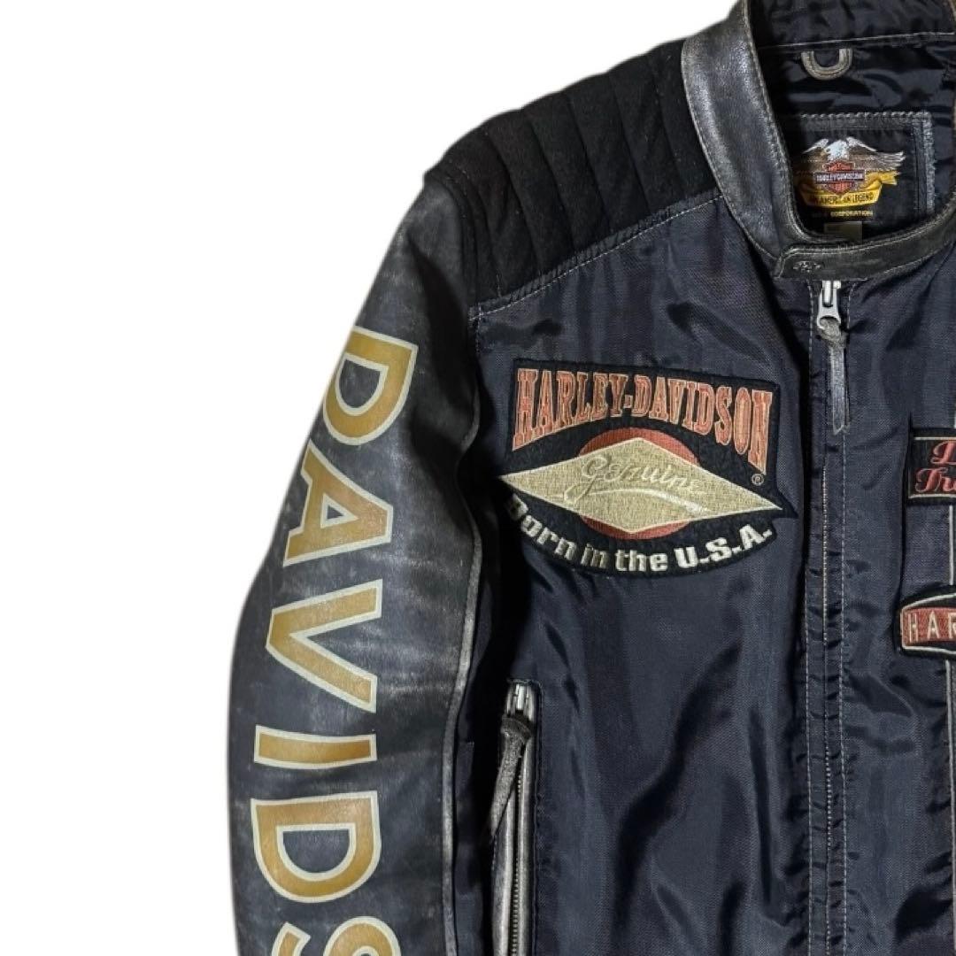 HARLEY DAVIDSON ビンテージ加工 レザーナイロン 短丈 ブルゾン