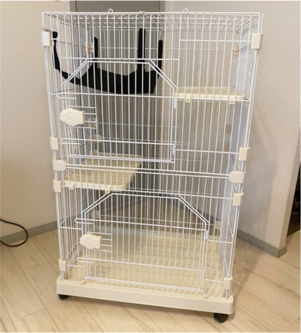 ハンモック付】ハピネコ 2段コンパクト キャットケージ キャスター付き