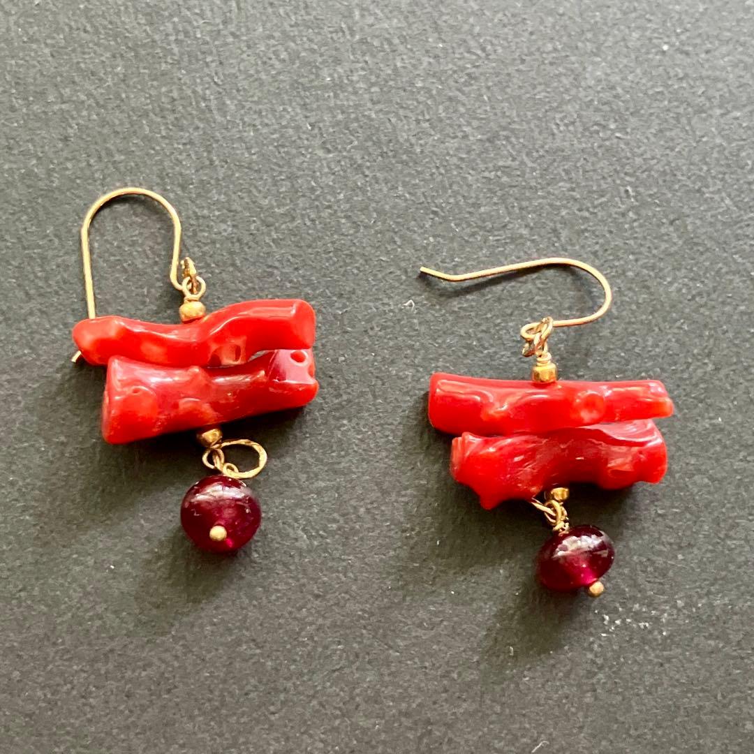 高級珊瑚 ピアス ガーネット