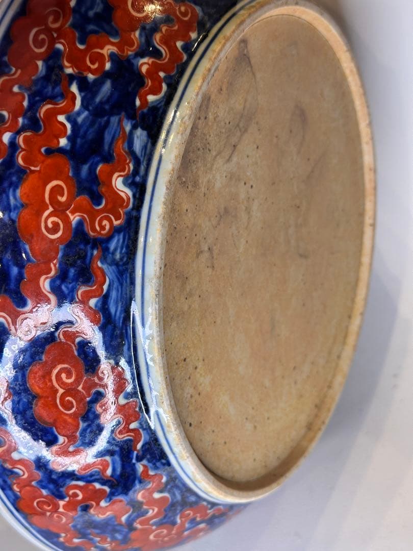 大明宣徳年製 赤龍海浪文 大皿 厚胎 重量感あり 時代物