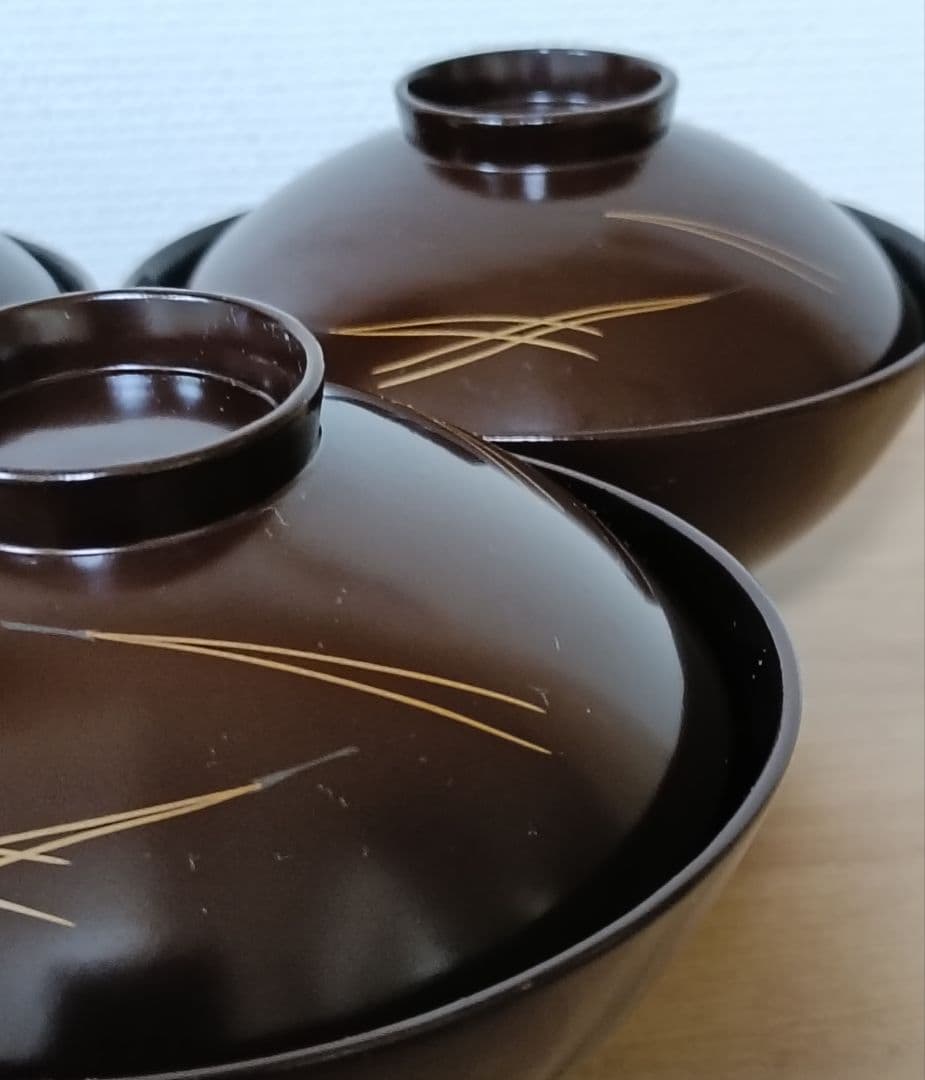 金彩銀杏に胡桃漆椀 5客揃い 汁椀