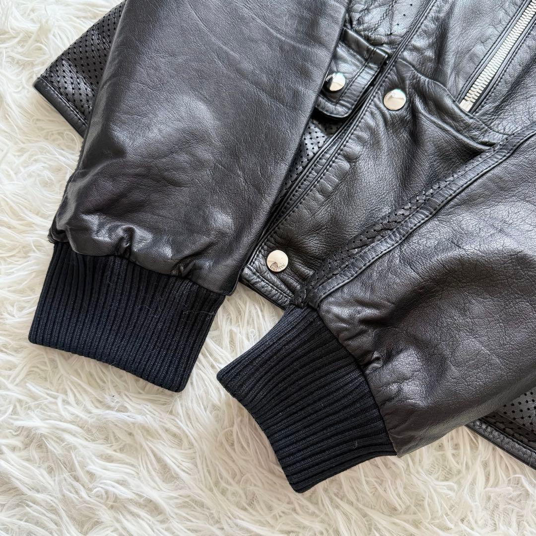 グッチ】トムフォード期 レザージャケット 黒 48 パンチングレザー