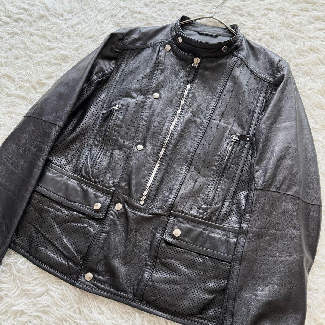 グッチ】トムフォード期 レザージャケット 黒 48 パンチングレザー