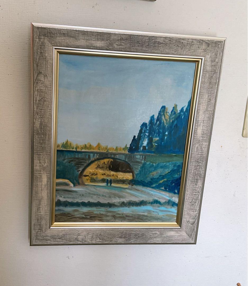 油彩画「懐かしい風景」原画額付F6号