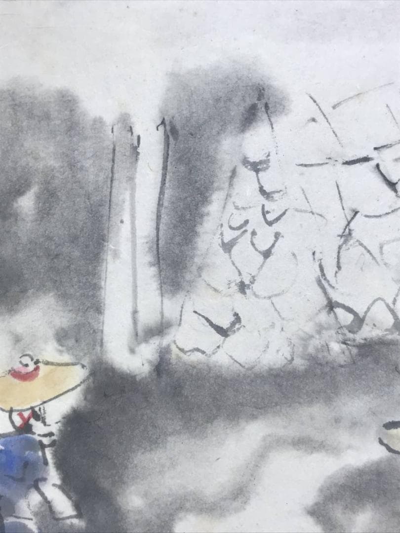 【真作】伯堂/僊堂/豊年踊り図/人物図/掛軸☆宝船☆AD-397