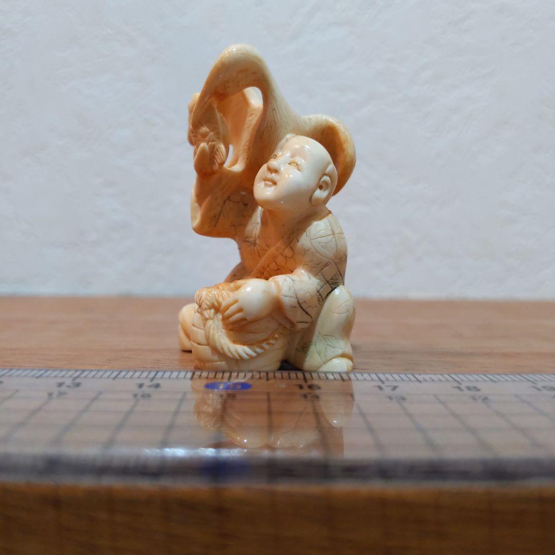 時代提げ物 人物根付 天然素材 在銘【鵜匠と鵜①】高さ約