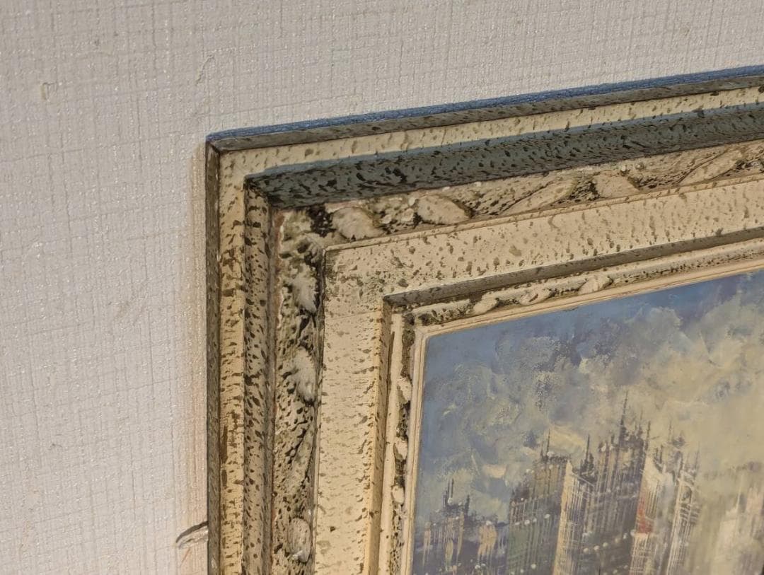 真作】絵画 油彩6号 街のにぎわい 都市風景 印象派風 都会の情景