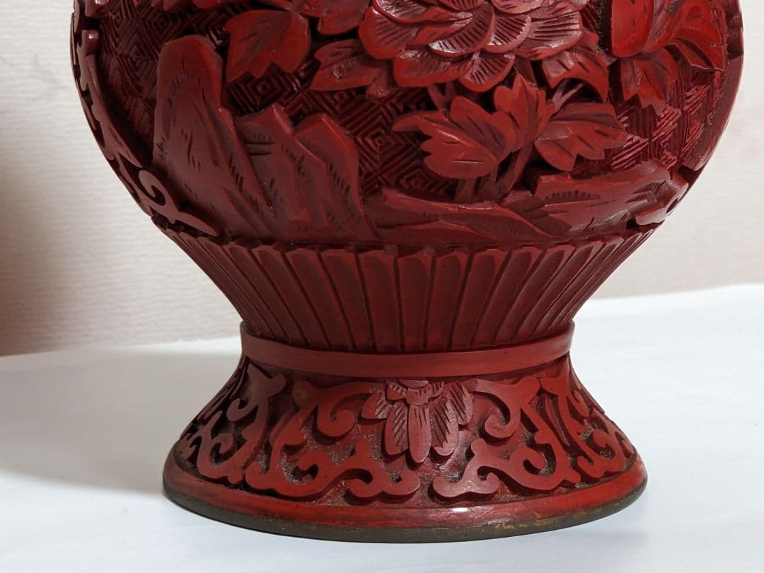 ♢中国 古玩 堆朱 彫漆 瓶 花瓶 漆芸 漆器 花器 花活け 古美術品