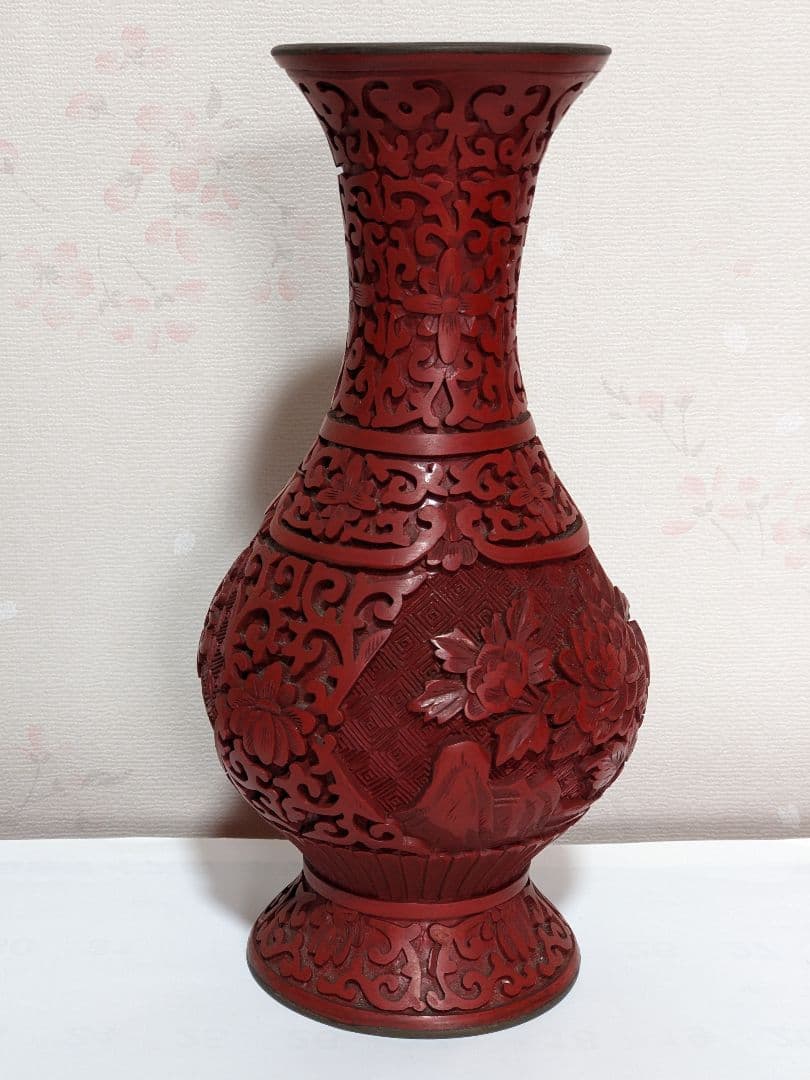 ♢中国 古玩 堆朱 彫漆 瓶 花瓶 漆芸 漆器 花器 花活け 古美術品