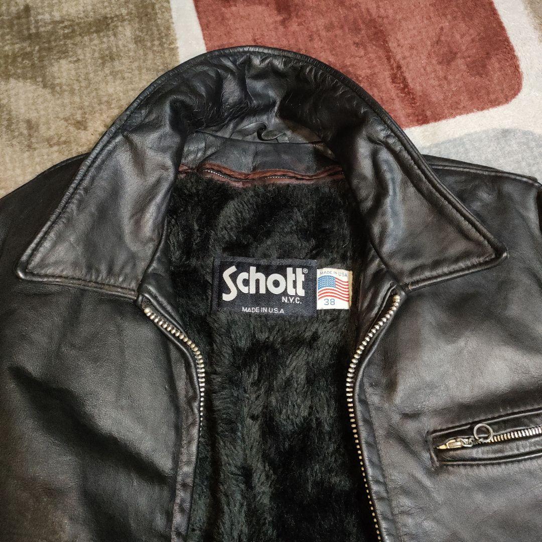 D*A様 人気定番Schot642襟付シングルライダースジャケット38ダメなら交