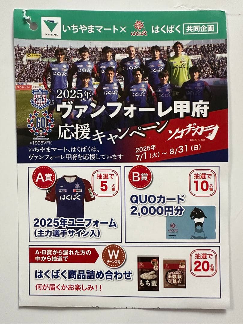 ヴァンフォーレ甲府レプリカユニフォーム長谷川元希選手2枚セット