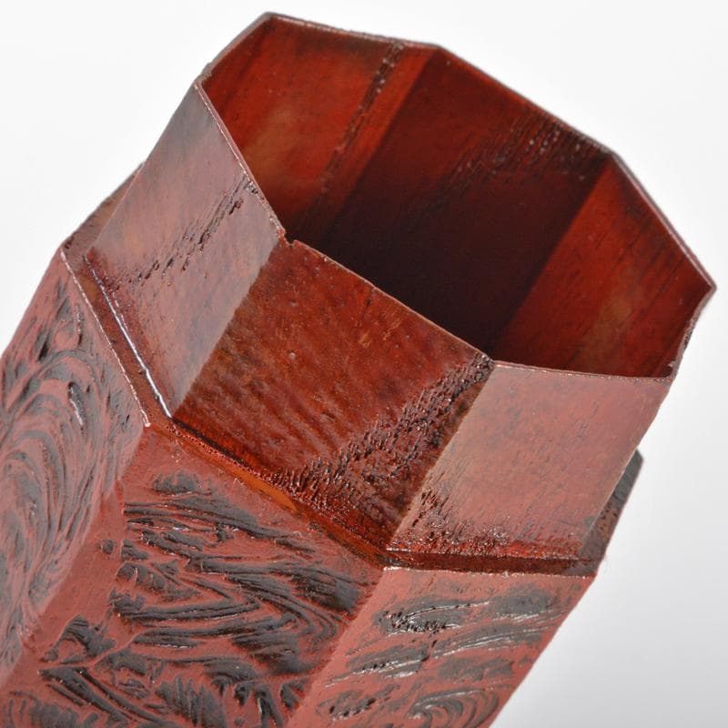 山中塗　塗師　前端峰春作　錆塗八角莨入　煙草入　共布共箱　V　R6369