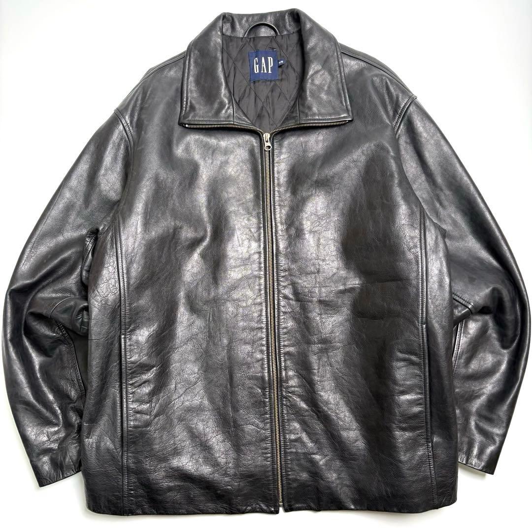 牛革】GAP レザージャケット 黒 XL 本革 フルジップ ブラック