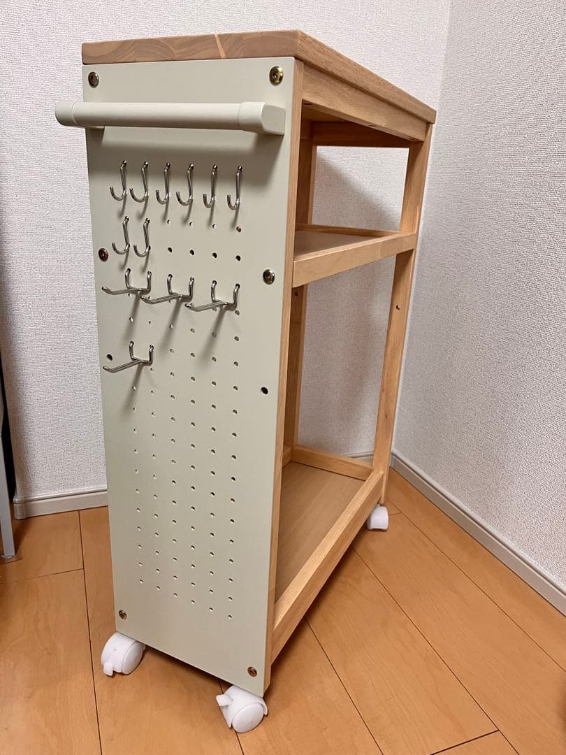 木製ワゴン 有効ボード付き フック付きワゴン 2段 ミシンワゴン - WWW