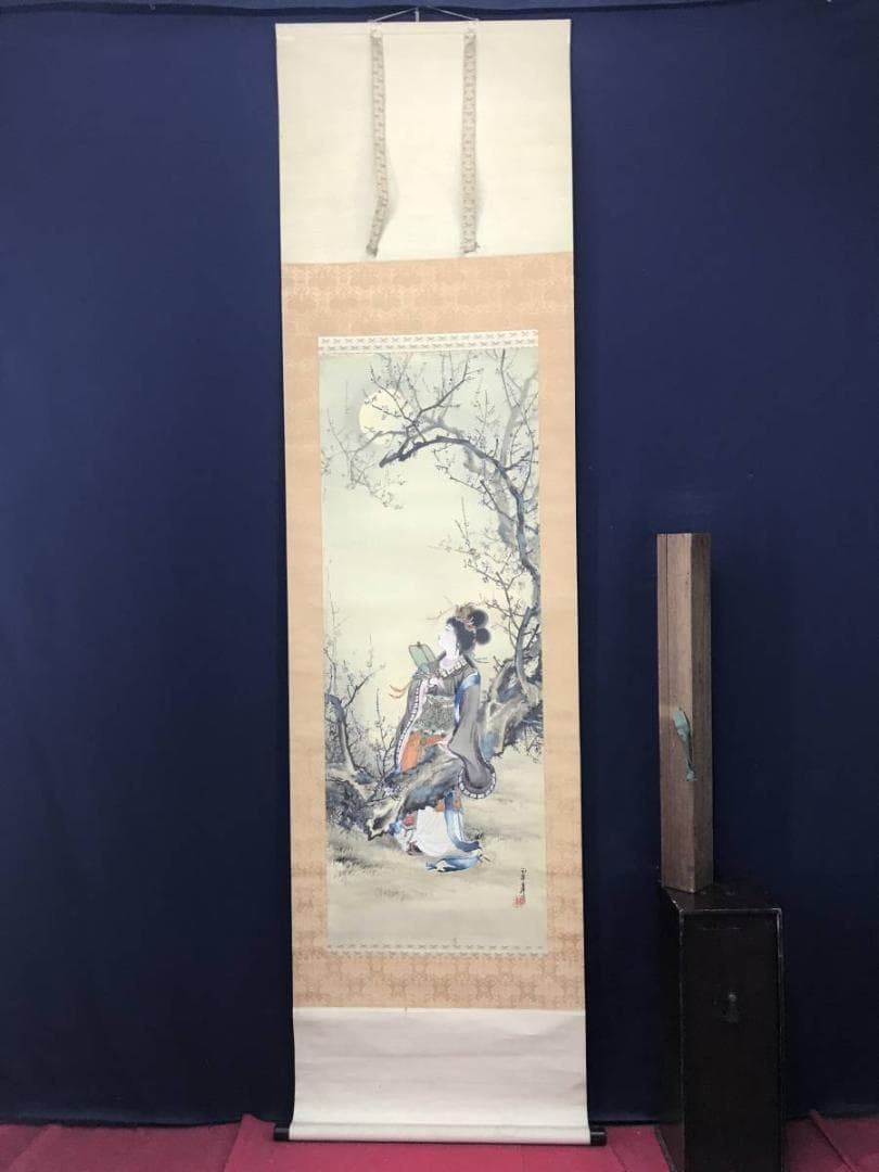 作者不詳/月梅に唐美人図/美人図/美人画/掛軸/名家伝来/AC-46