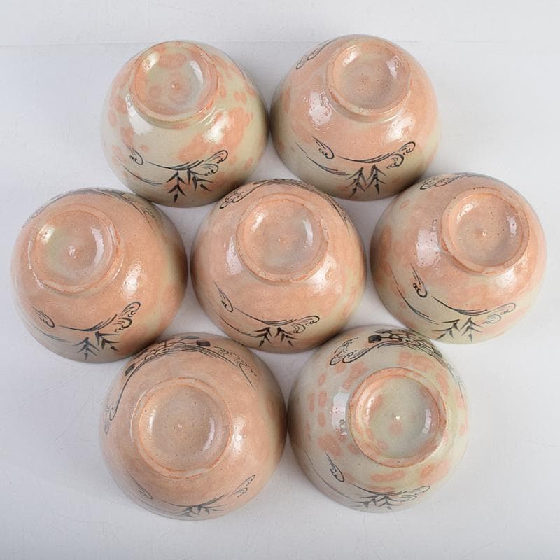 和食器 萬古焼 八幡窯 水車文 数茶碗 十四客 共箱 M