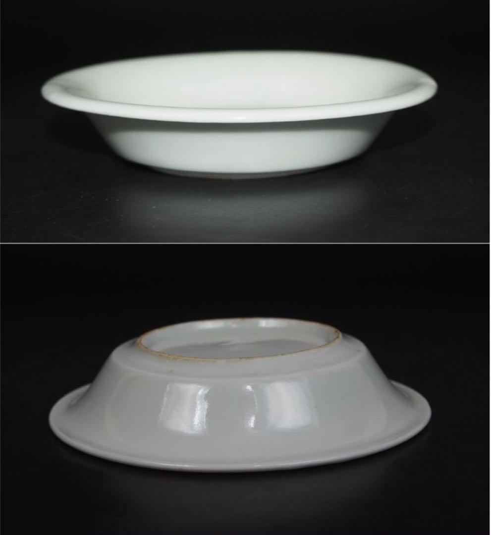 送料無料 清時代　南京白磁陰刻双喜小皿5枚　中国古玩