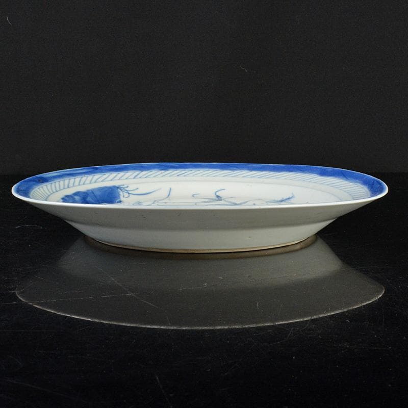 中国 青花 山水文盤 皿 直径約24.5cm 皿立付 V R6420B