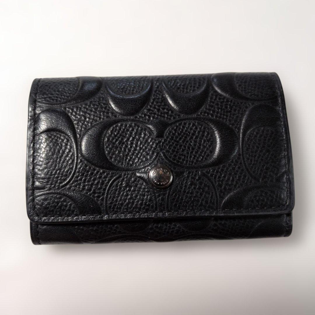 COACH コーチ キーケース ブラックレザー エンボス加工 - メルカリ