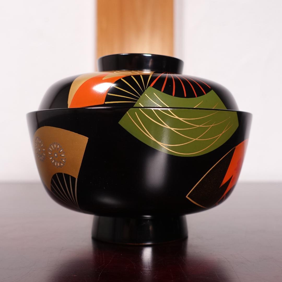 輪島塗 黒塗 扇蒔絵 煮物椀 5客 共箱 天然木製漆器