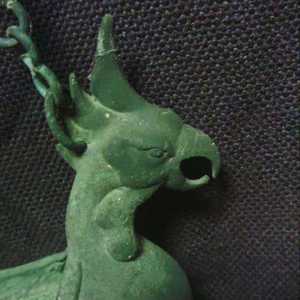 銅製 鳳凰 吊り花生 青銅製 吊り花器 舟形 時代物 カ10