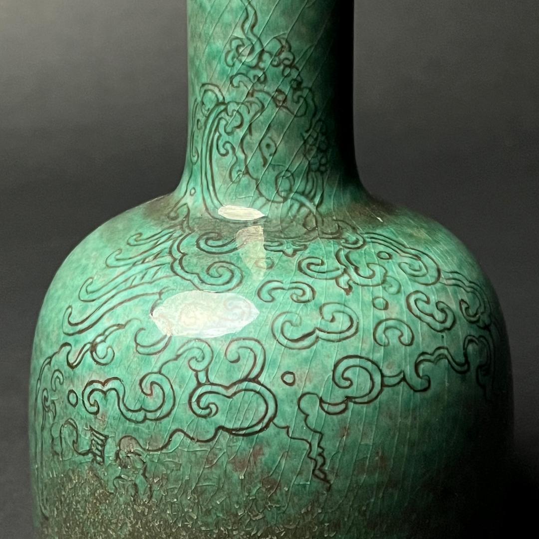 唐物 辰砂 豆紅揺鈴尊 大清康煕年製 款 中国美術