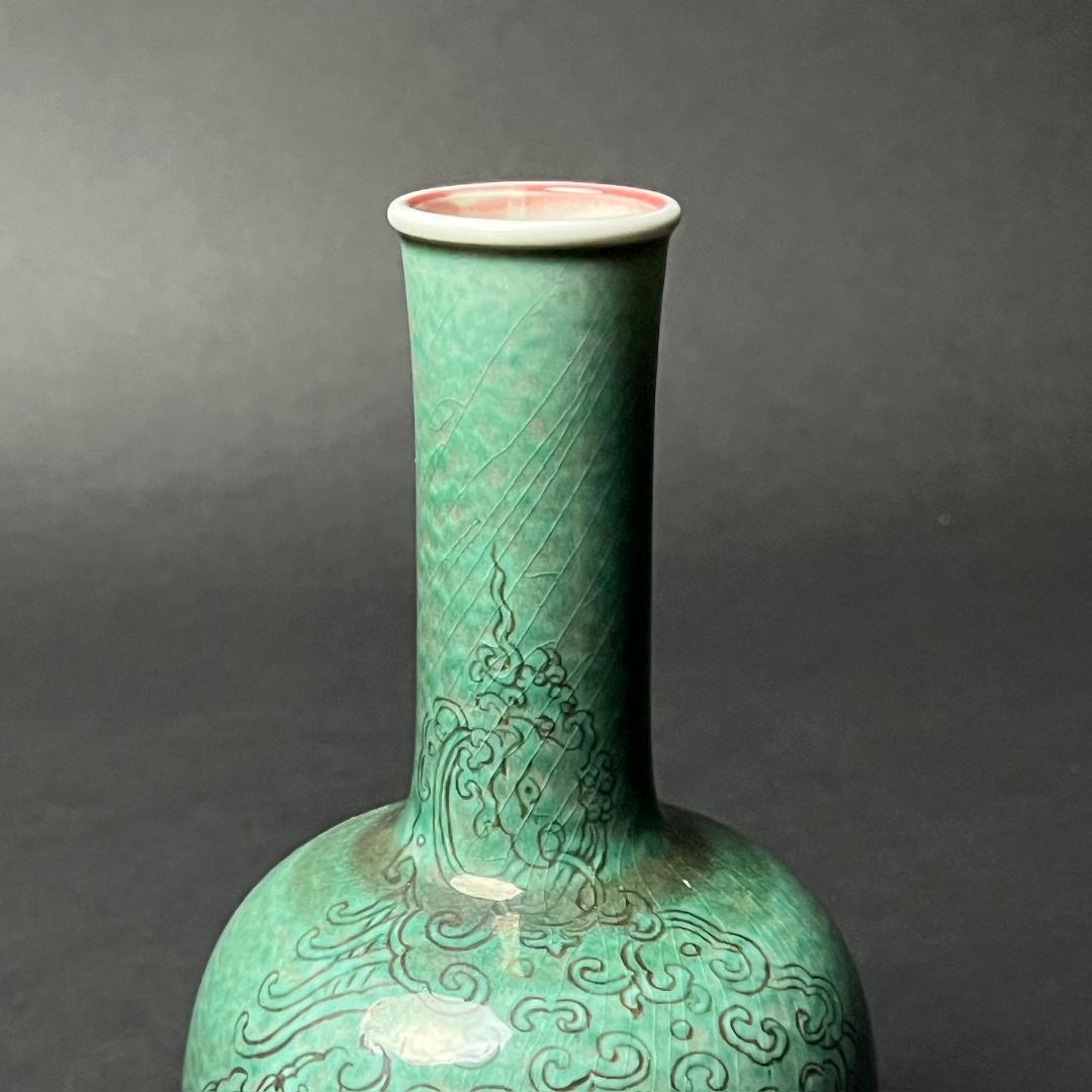 唐物 辰砂 豆紅揺鈴尊 大清康煕年製 款 中国美術