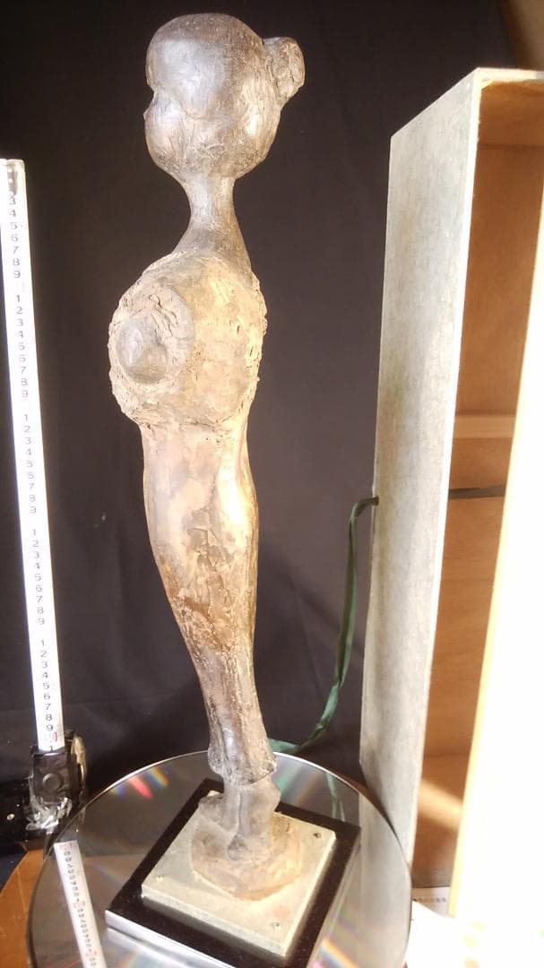 松本作【乾漆少女像】高５９cm◆木箱付き◆古代銅像様ブロンズ彫刻風裸婦ドール人形