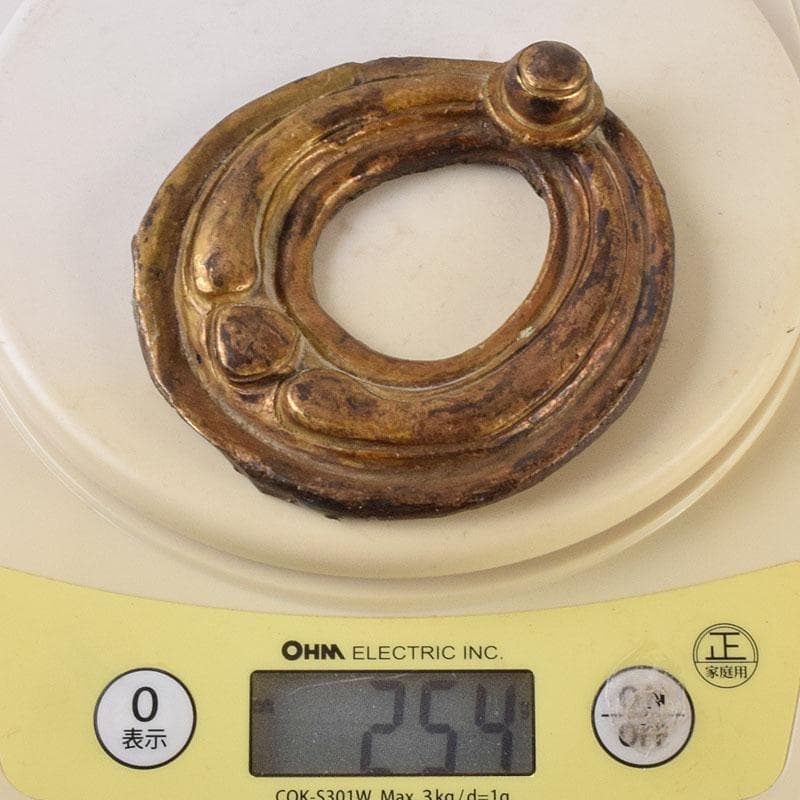 仏教美術 古銅鍍金 絡子環 円環 置物 縁起物 唐木台座付 C R9219