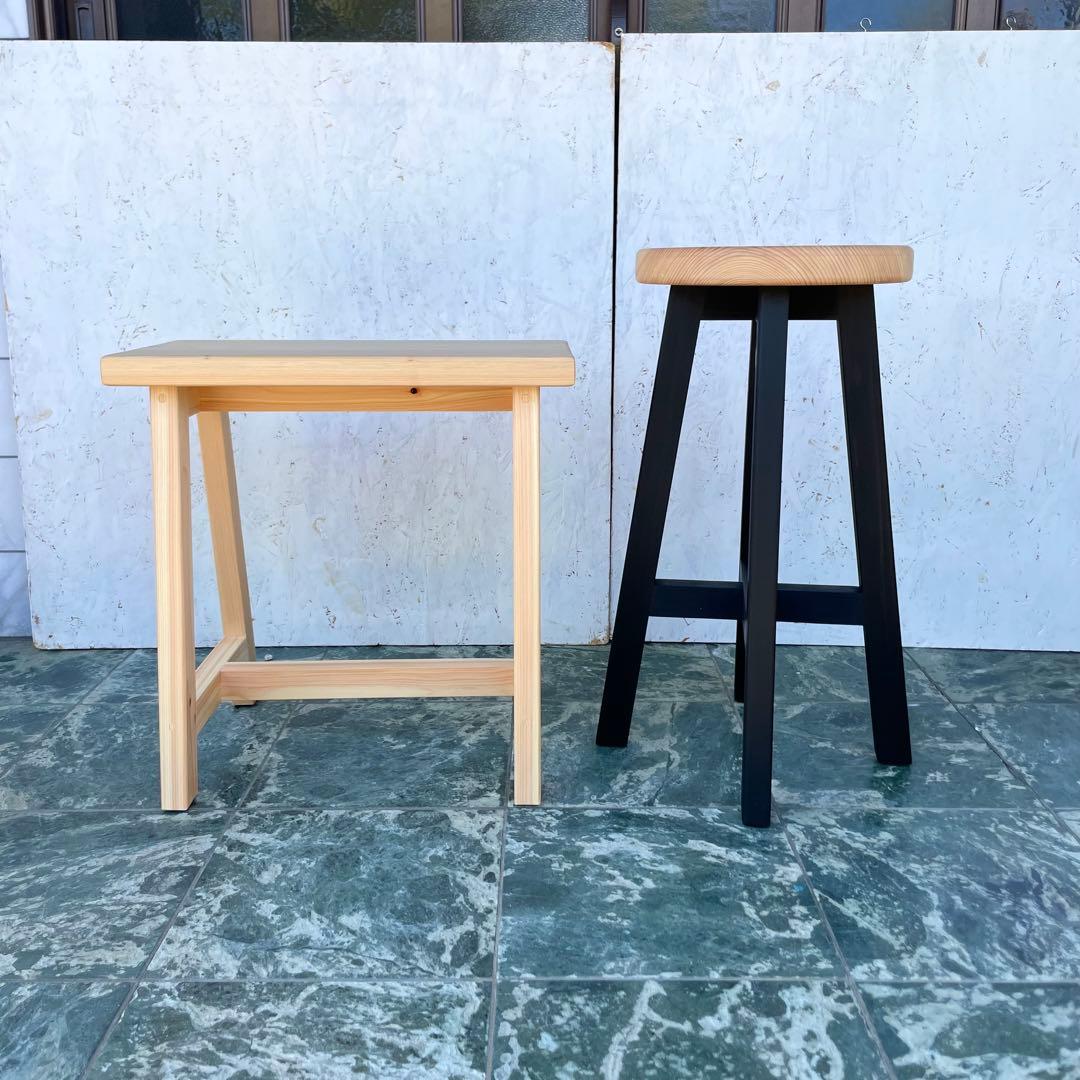kaou　国産ひのき　丸椅子　木製スツール　ベンチ　2脚