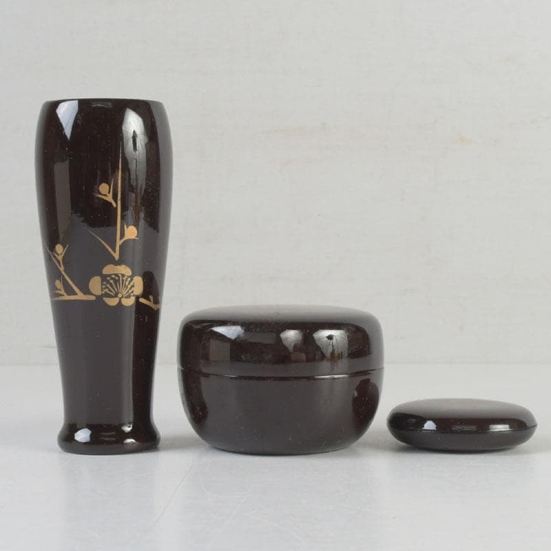 茶道具 桐木地本漆塗 青漆爪紅 利休茶箱 茶碗 棗など 七