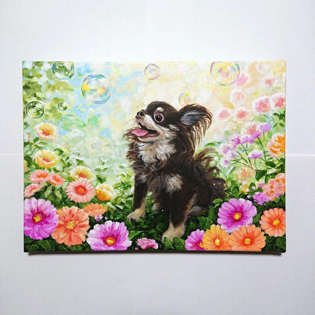 【チワワ】アクリル画 F4 風景画 絵画