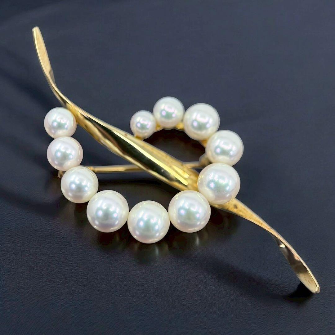 極上】ミキモトK18 アコヤ本真珠パールブローチコサージュ