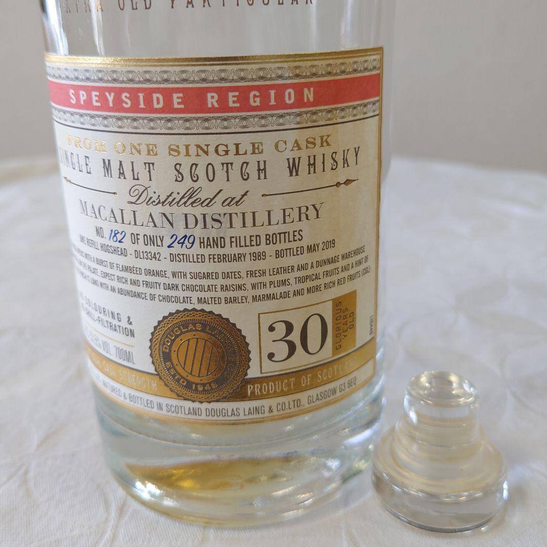 ウィスキーマッカラン1989 30年XOPダグラスレイン700m空瓶l木箱付