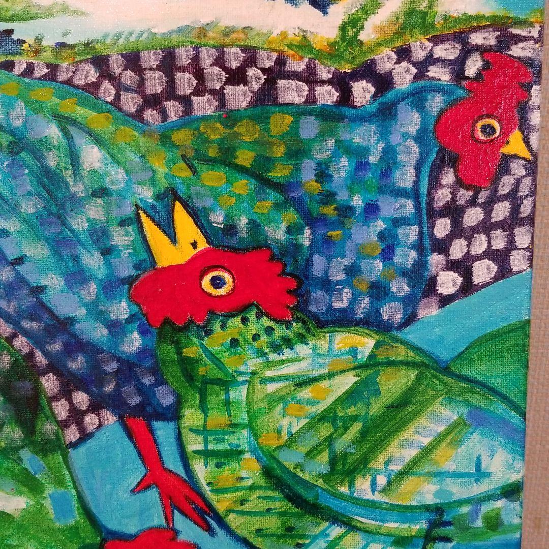 油絵 saosao様専用 緑色のめんどりたち