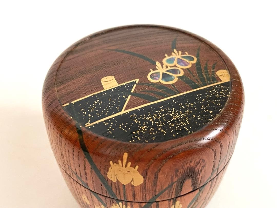 茶道具 筑紫筑良 欅摺漆八橋 大棗 棗 茶入 桔梗 螺鈿 蒔絵 共