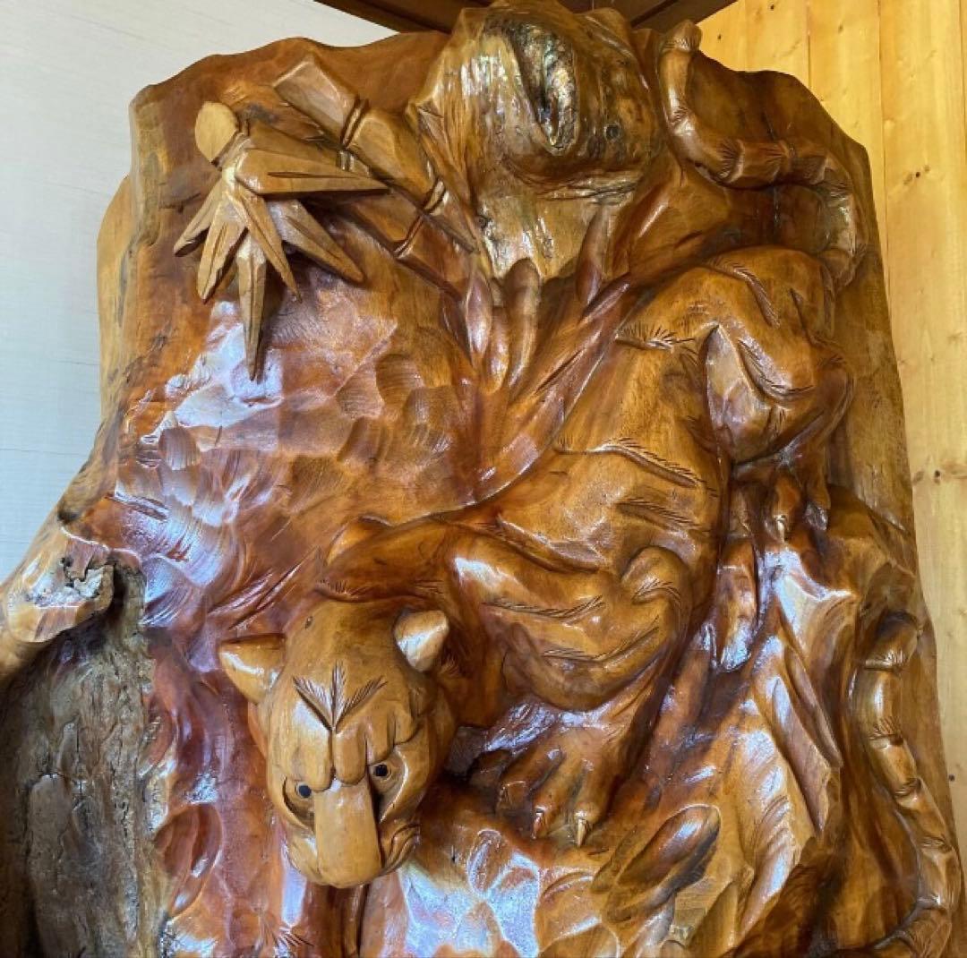 超特大木彫りの衛立 虎の置物 欅 虎の置物 木彫り