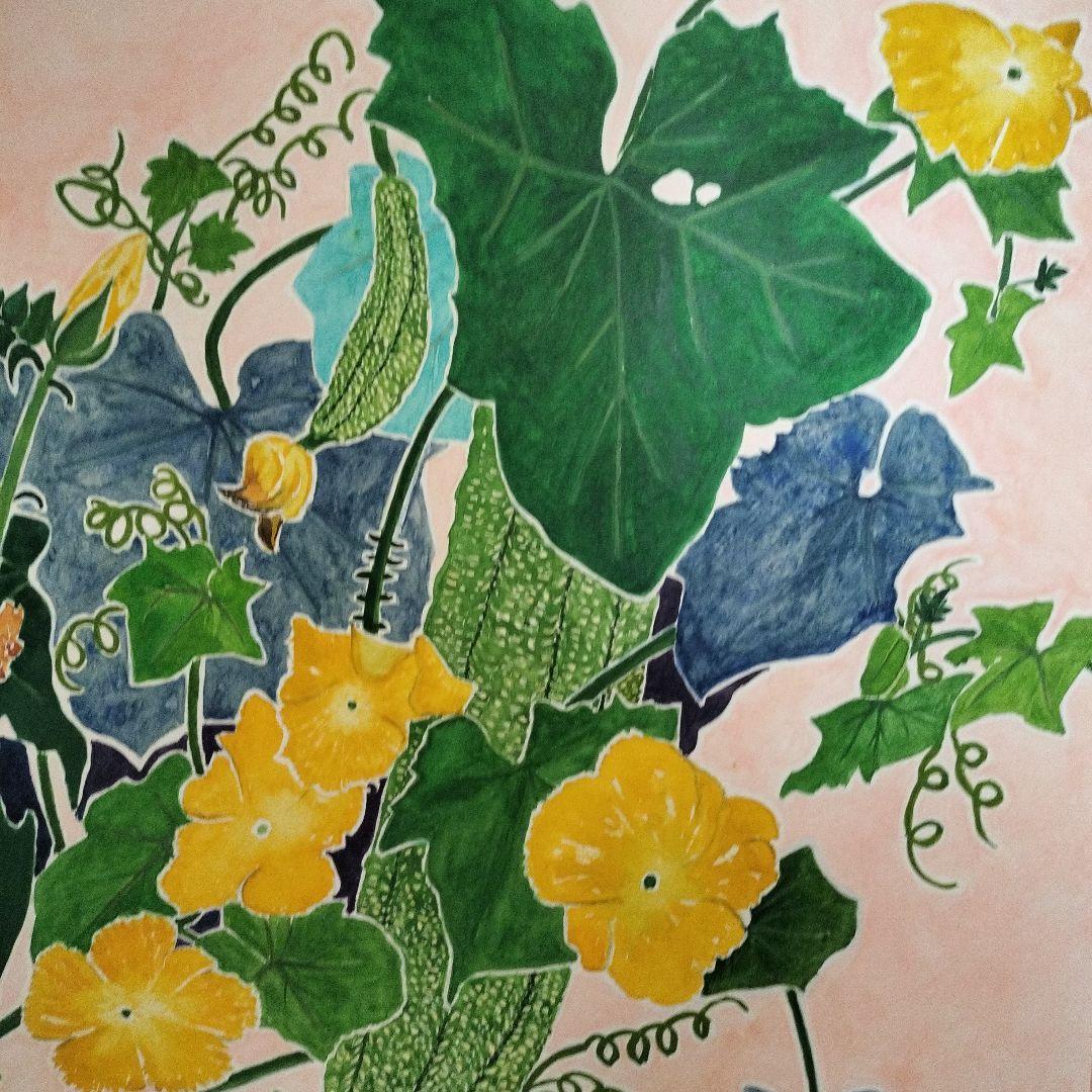 ヘチマの透明水彩画　アクリル板入り　白いマット入り