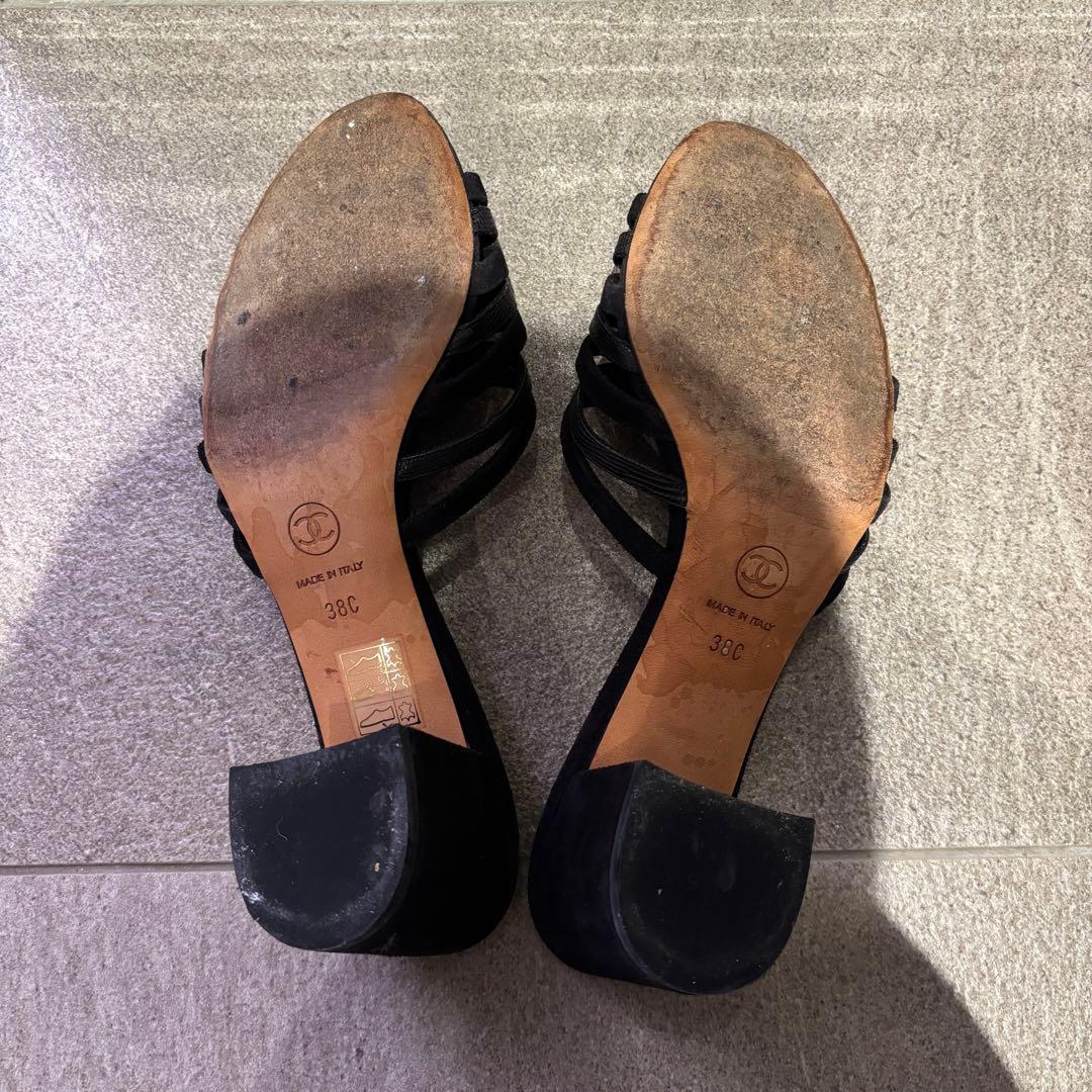 CHANEL ココマーク ミュールサンダル 黒 スエード レザー　38