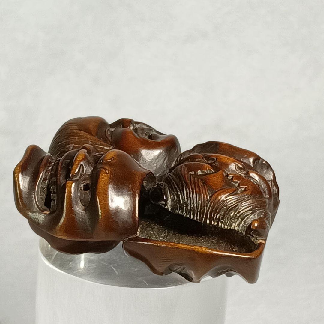 柘植彫 根付 能面尽くし 「おかめ 鬼 猩々 他六面 」 江戸時代｜