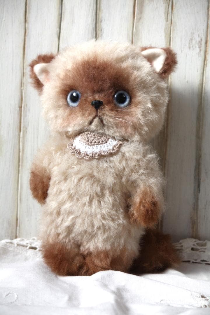 アートドール ハンドメイド テディベア シャムの子猫 抱っこぬいぐるみ