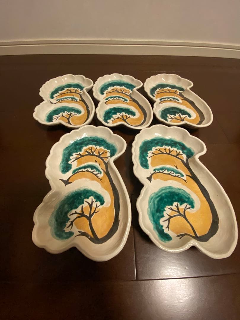 乾山写 雪松向付5客 清水焼