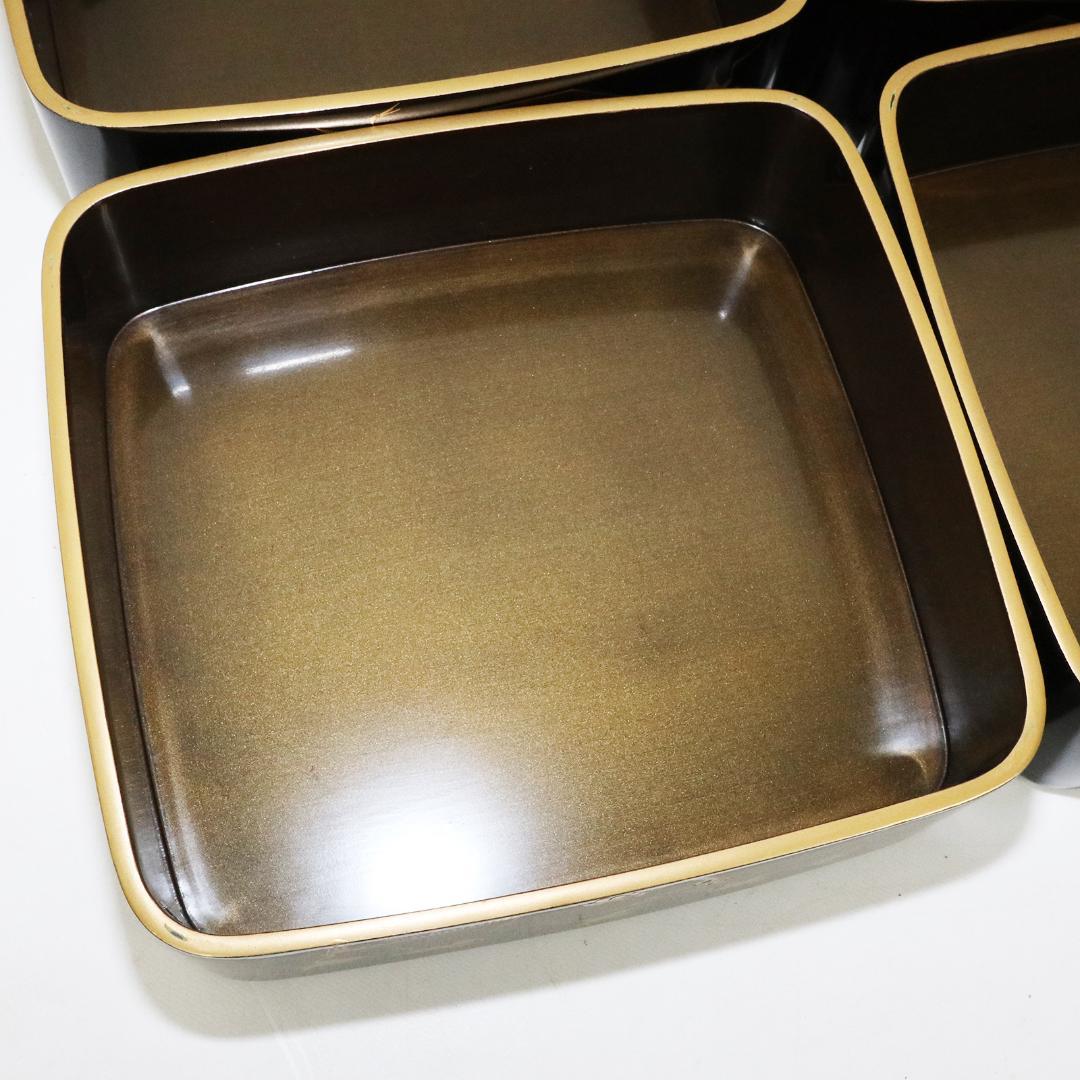蒔絵 金彩 漆器 重箱 4段 梨地 岡持ち 木製 木箱付き