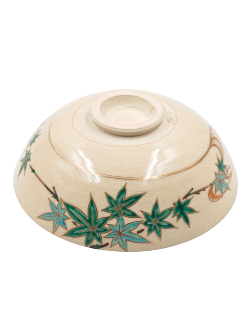 清閑寺窯【杉田祥平】 『仁清写 色絵 金銀彩 青もみじ 平茶碗』在印 共