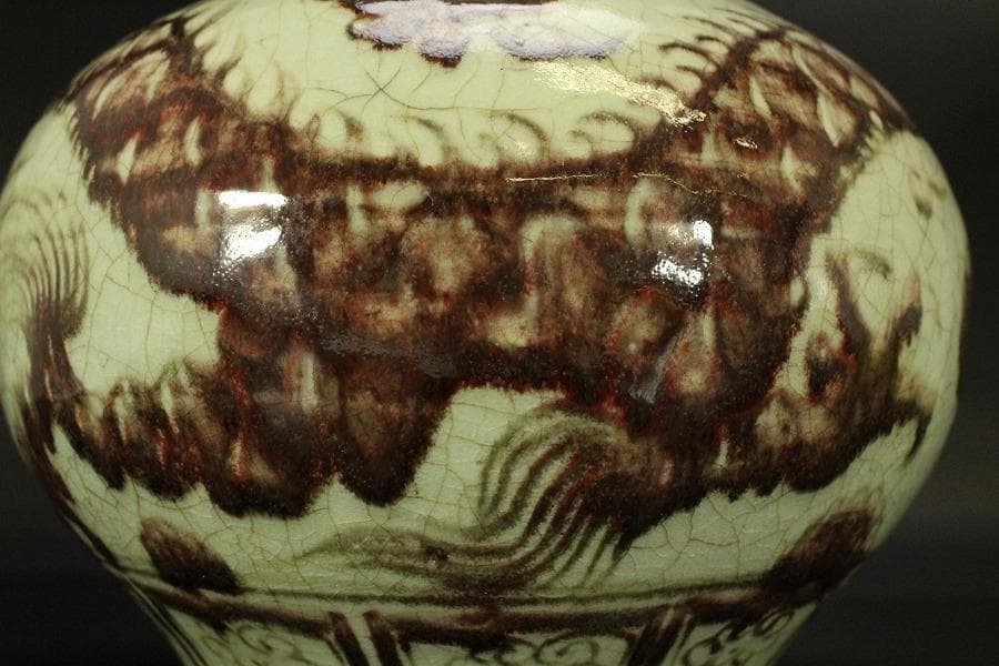 中国美術 釉裏紅 龍紋 瓢形 瓶 高43cm(LC597)